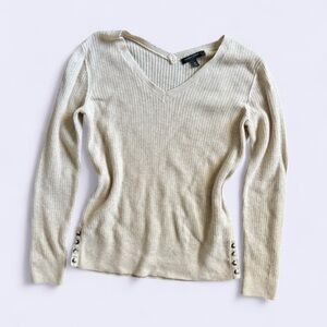 Banana Republic Cream Wool Blend V Neck Sweater Womens M Button Detail